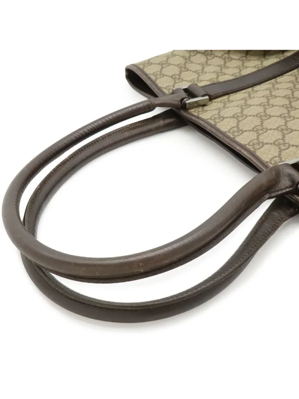 Gucci GG Supreme Plus Tote Large Shoulder Bag Leather Khaki Beige Dark Brown - Picture 4 of 8
